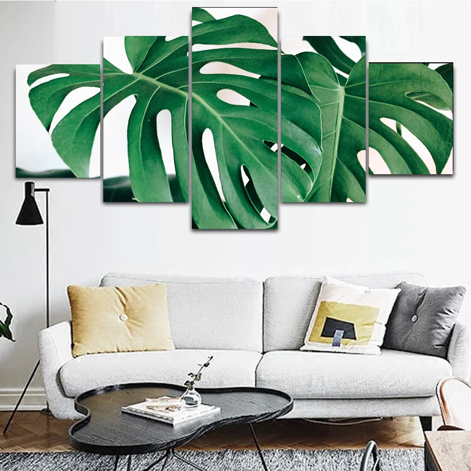 

Green leaf Monstera HD 5 pieces prints wall art poster canvas painting modular picture modern mural chart living room decoration