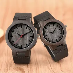 Минималистский сандалового дерева часы для пары бренда Дизайн из натуральной кожи черного цвета красный/черный второй руки кварцевые
