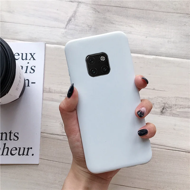 matte silicone phone case on for huawei mate 10 lite 20 lite mate20 mate10 lite 9 pro mate 30 candy color soft tpu back cover - Цвет: white