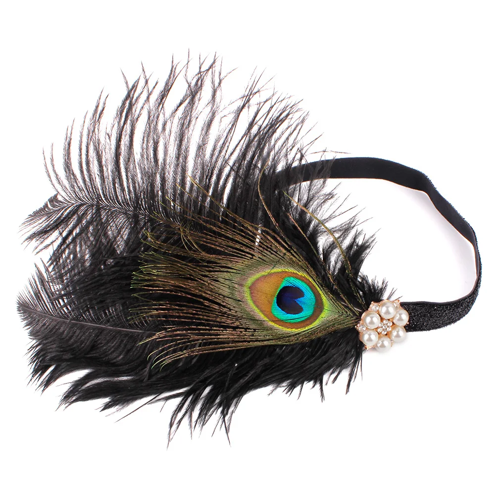

1920s Women Peacock Feather Flapper Headpiece Great Gatsby Vintage Sequined Rhinestone Headband Evening Party Hair Accessories