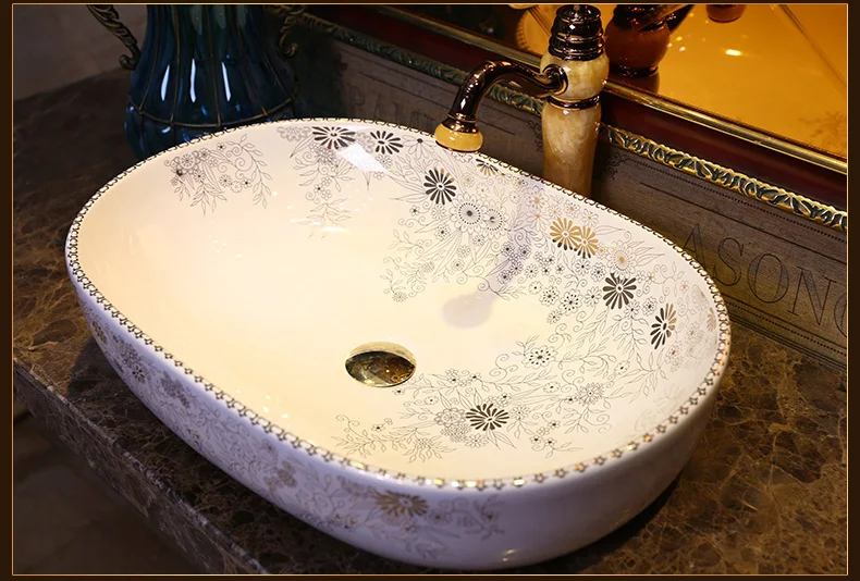 White China Painting Kingfisher lotus Ceramic Painting Round washing basin counter top wash basin round bathroom sinks oval basin (7)