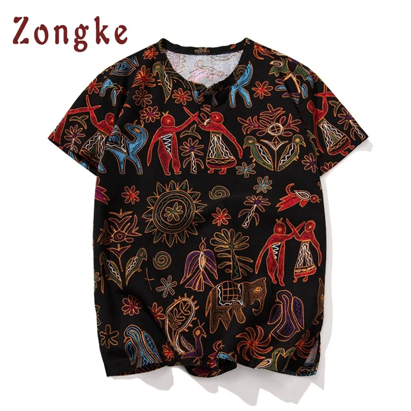 Zongke, китайский национальный стиль, винтажная Мужская футболка, Мужская футболка, Harajuku, Мужская футболка, уличная, хип-хоп, весна, новинка