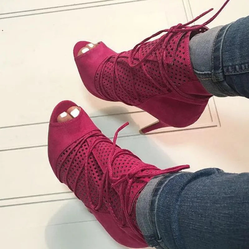 Newest Fashion Mesh Cross Strap High Heel Sandals Woman Classic Concise