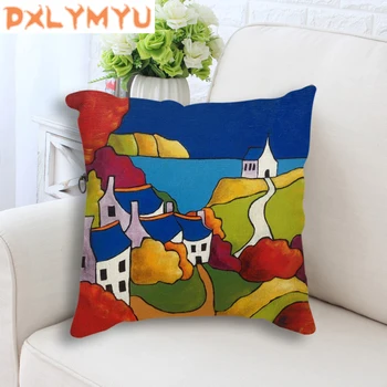 

Kids Room Decoration Hand-Painting Throw Pillow Rural Landscape Painting Decorative Cushion For Sofa Home Decor Almofada Coussin