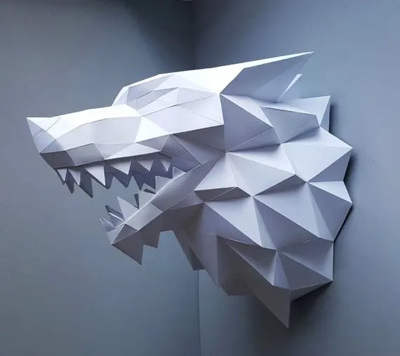 Игра престолов 3D бумажные Пазлы Direwolf House Stark Песнь Льда и Огня модели подарок для взрослых предметы интерьера стены игрушки - Цвет: Белый