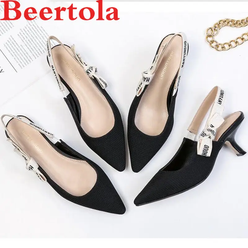 Slip On Kitten Pumps for Donna Casual Punta a Maglia Tacchi Donna Punta