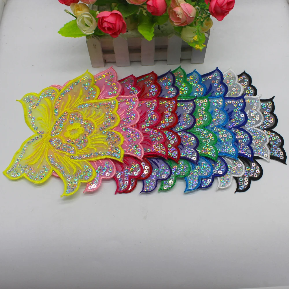 

Iron on Patches Sequined Appliqued Flower 5 Pcs/Lot Rose Embroidered Trim Peony 13*17CM