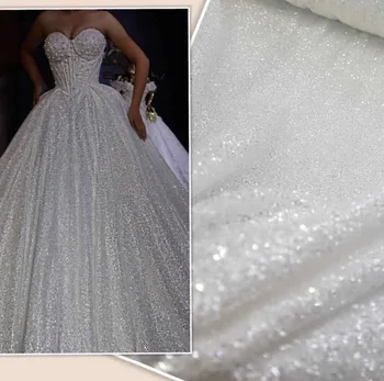 

Shining glued glitter sequins lace fabric for bridal dress hot selling african sequins tulle mesh fabric