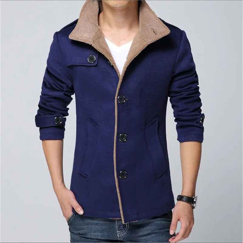 Высокое качество модный бренд шерсть зимняя куртка длинный плащ для мужчин Slim Fit Мужское пальто толстые хаки Тренч ветровка