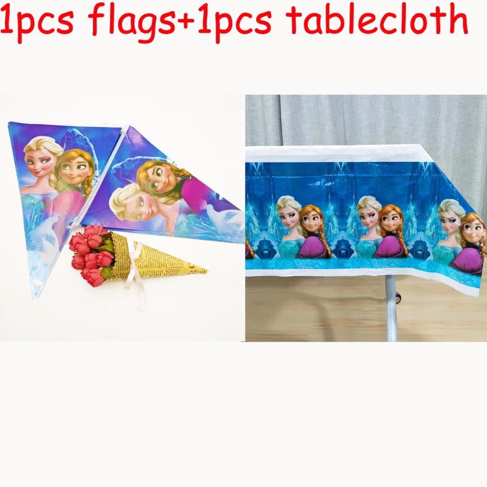 

2pcs/lot Elsa and Anna Paper Flag Tablecloth Baby Shower Kid Birthday Family Party Banner Decoration Set Supplies