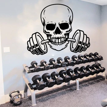 

Large Skeleton Barbell Fitness Wall Sticker Gym Workout Skull Barbell Crossfit Sport Wall Decal Exercise Vinyl Decor