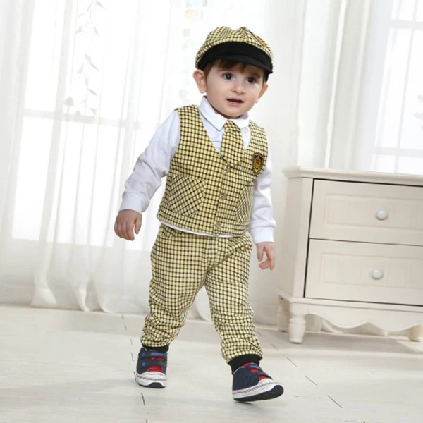 Clothing Boys Clothing Baby Boys Clothing Suits BEIGE CHECKED SUIT 