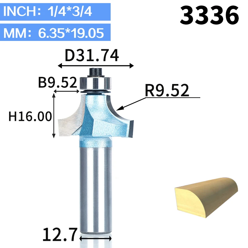 1 шт. круглые фрезы для дерева, деревообрабатывающий инструмент, промышленный концевой подшипник, Фрезерный резак, угловой круглый над бит - Длина режущей кромки: 3336
