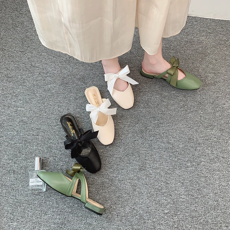 Тапочки на плоской подошве; женские вечерние туфли; однотонные туфли без задника; дизайнерские тапочки женские сабо с круглым носком
