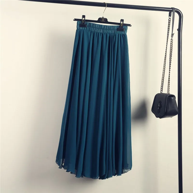 3 Слои длинная шифоновая юбка для Для женщин элегантные Повседневное Высокая талия Boho Стиль пляжные макси-юбки Saias 80/90/100 см Весна SK273 - Цвет: 9