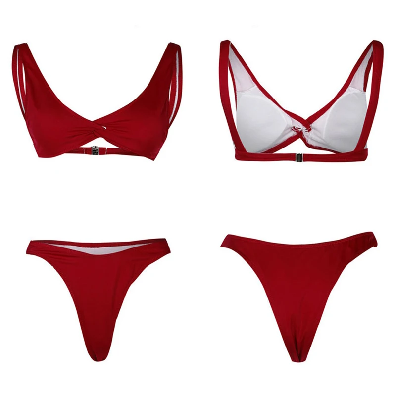 Women Bikini 2018 Sexy Push Up Bikini Set Cross Solid Swimsuit (8)