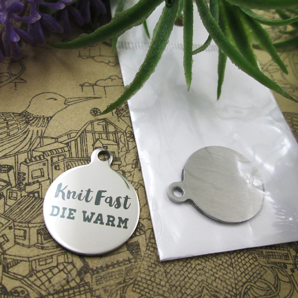 

20pcs--"Knit Fast Die Warm"stainless steel charms 5 styles for choosing DIY Charms for necklace bracelets