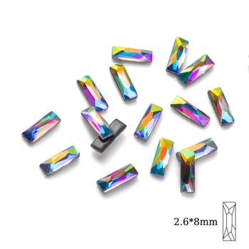 

Qiao High-quality Color Rectangle 2.6*8mm Crystal AB Hot fix Stone Crystal Glass Flat Bottom Iron On Rhinestone