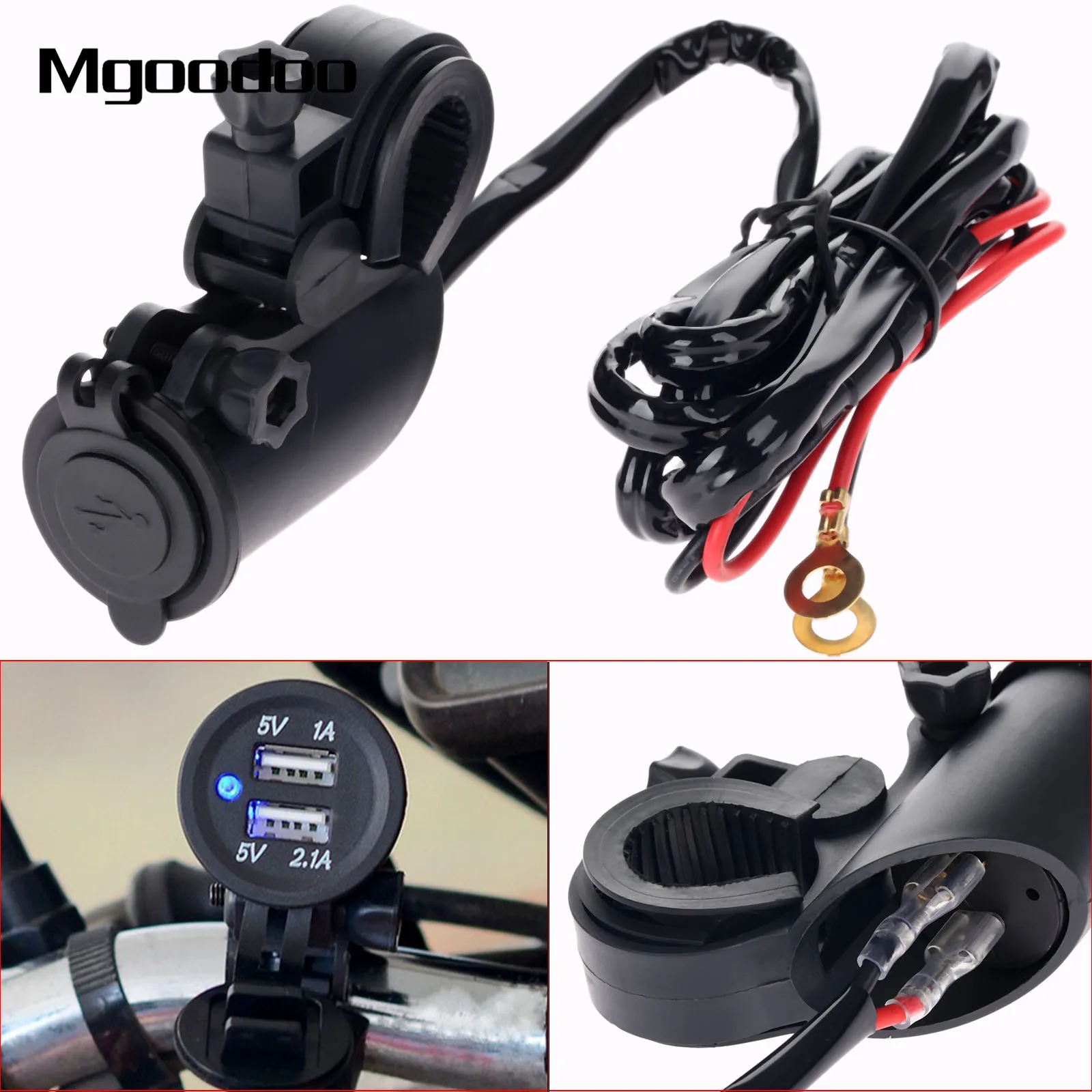 Мотоцикл Dual USB розетка Зарядное устройство Питание адаптер 12 24V 2.1A Прикуриватель