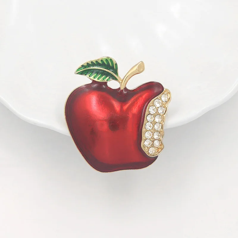 

Newest Red Apple Crystal Brooches for Women Party Supplies Fashion Jewelry Accessories Enamel Fruit Style Broach