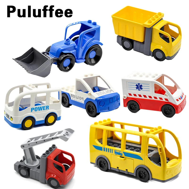 

Bus Model Vehicle Set Car Bricks Big Particles Building Blocks transport accessory Kids girl Toys Compatible with Duplo DIY Gift
