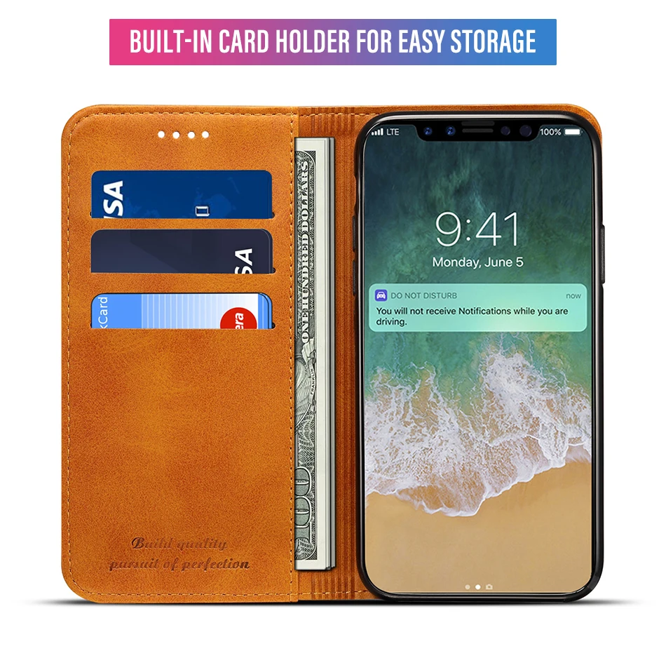 !ACCEZZ Luxury Leather Phone Case Card Pocket Full Protective Cover For iphone X XS MAX XR Wallet Flip Cases Shell Stand Holder (8)