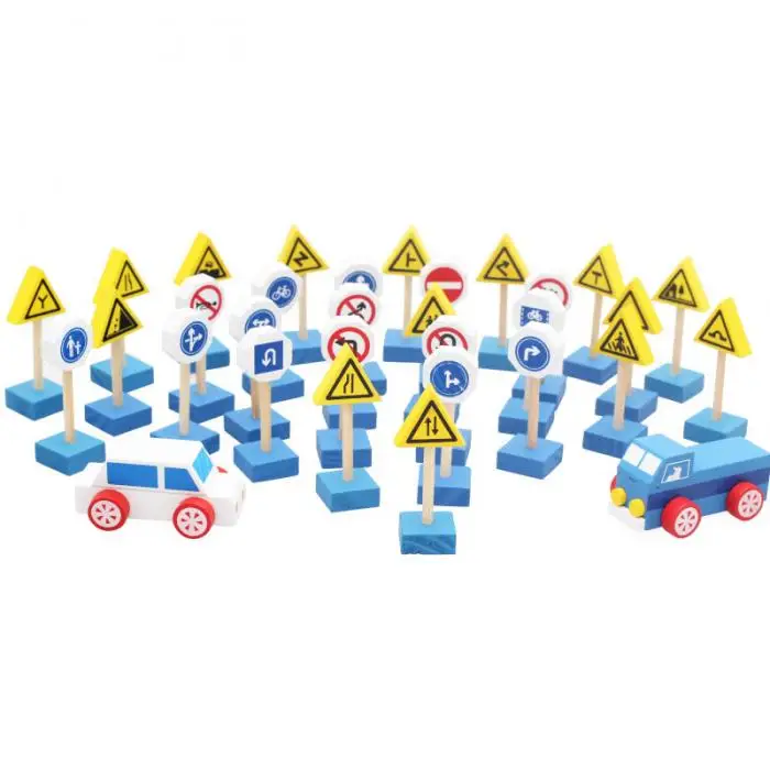 Дорожный знак здания Конструкторы парковка сцены модель дороги игрушка деревянный творческий для детей AN88