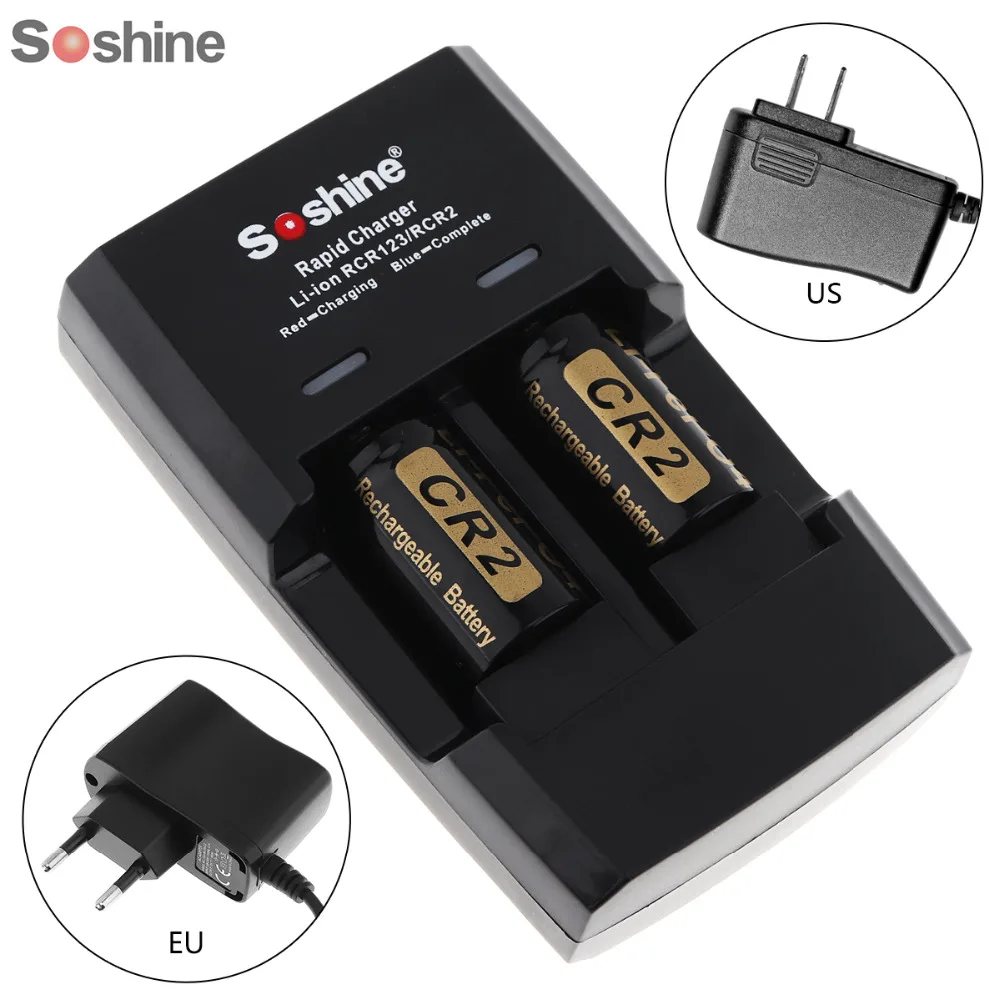 

Soshine Intelligent Rapid Fast Battery Charger for Li-FePO4 RC123 CR2 Battery + 2pcs 3V 400mAh CR2 LiFePO4 Rechargeable Battery