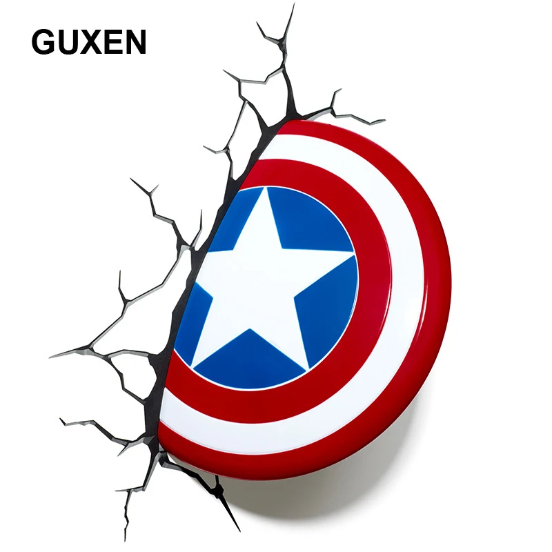 

GUXEN 3D Marvel Captain America Shield Creative Sticker for kids bed lights iron lamp led lamp avengers wall lamp night lighting