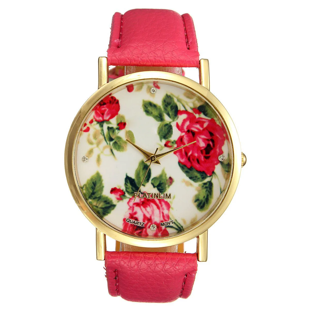 

Bracelet Watch Rose Flower Dial PU Leather Quartz Woman Jewelry Gift Wrist Watch Rose red