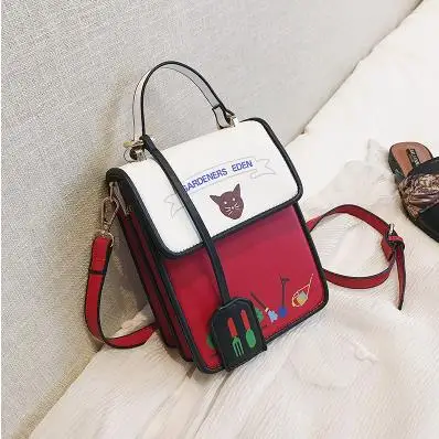 Повседневная модная мини-сумка на плечо из искусственной кожи с рисунком кота черного и красного цветов, Женская мини-сумка через плечо с клапаном - Цвет: RED