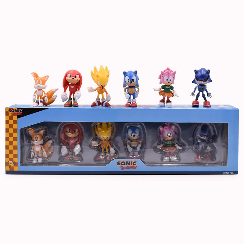 6 pcs/set Anime 2nd Generation Sonic Tails Amy Rose Rouge Knuckles PVC Action Figure Doll Model Toy Christmas Gift For Children