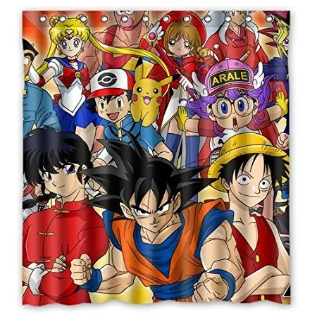 Ванная комната Занавески для душа коллекция Аниме Пикачу Dragon Ball 180x180 см Экологичные Водонепроницаемый Ткань душ Шторы