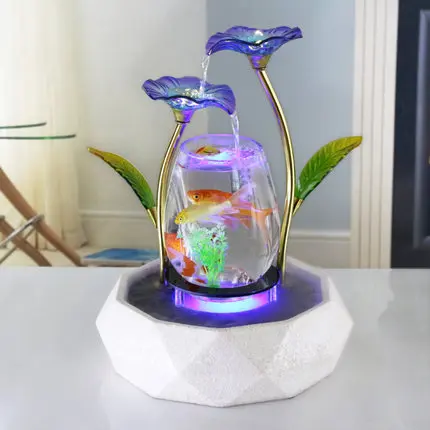 Tabletop Water Feature Lotus Fountain Waterfall Cascade Indoor Decoration Aquarium Zen Humidifier Meditation LED light fish tank - Цвет: Blue Lotus Mist