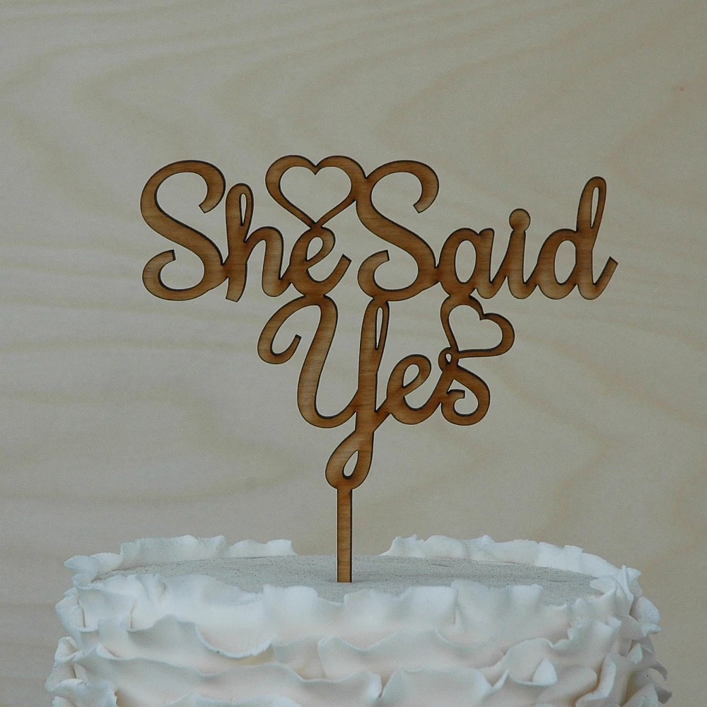 She Said Yes Cake Topper , Wedding Decor Supplies  Cake Topper ,  wooden Bridal Shower Engagement Ring Wedding Cake Topper,