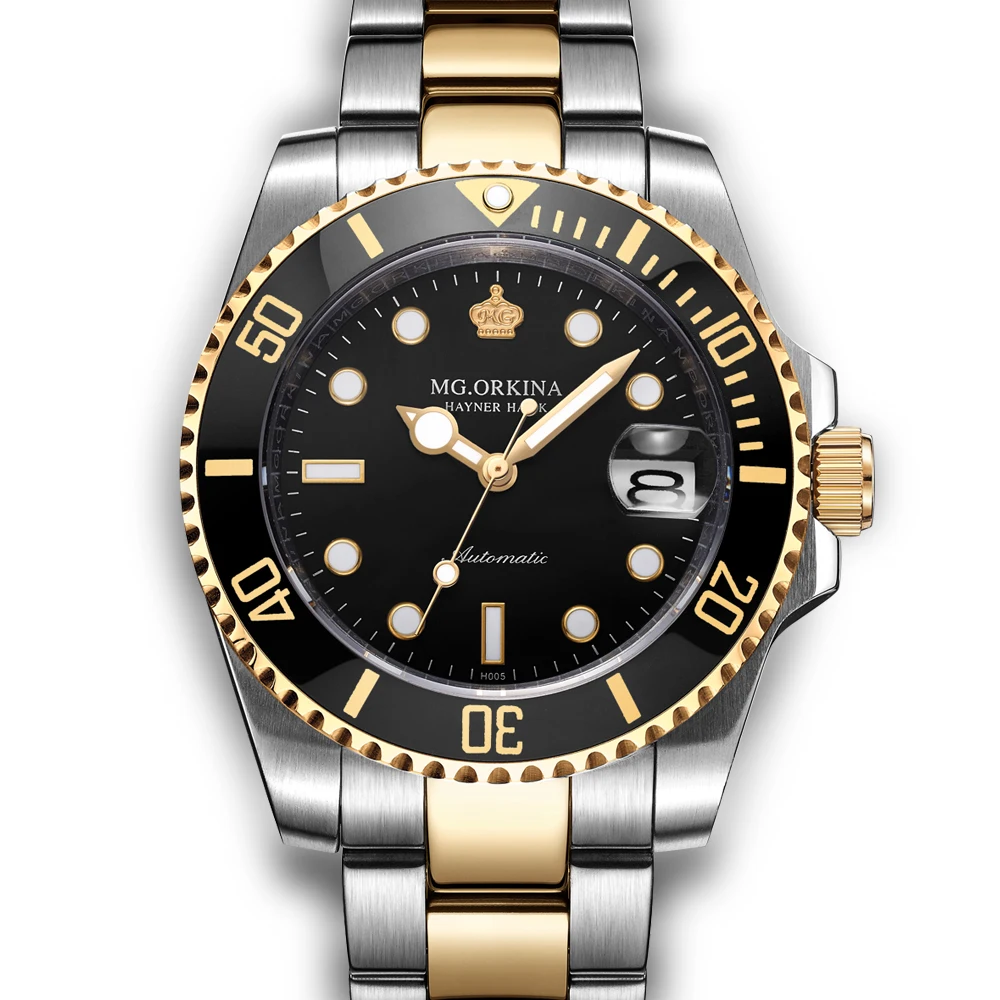 

ORKINA Stainless Steel Men's Wristwatch Automatic Mechanical Auto Date Designer Watch Luxury Gold-Silver Tone Relogio Masculino