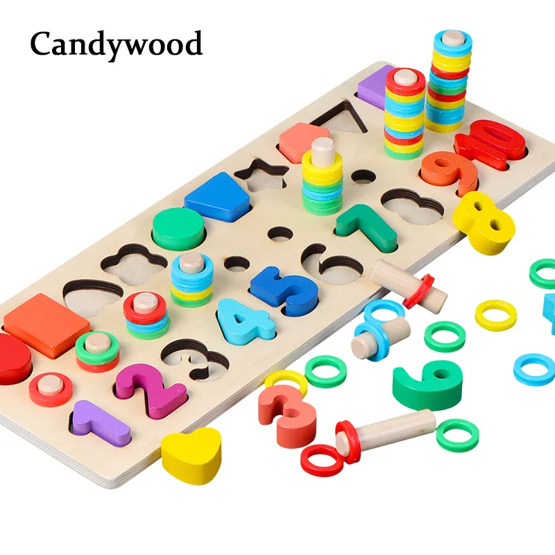 Монтессори математические игрушки 3 в 1 Цифровая форма сопряжение радужные кольца дошкольные счетные доски Развивающие деревянные игрушки для детей