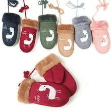 Детский милый медведь из мультфильма, замшевые кожаные перчатки-митенки для мальчиков и девочек, зимние плюшевые толстые теплые спортивные перчатки с принтом овечки