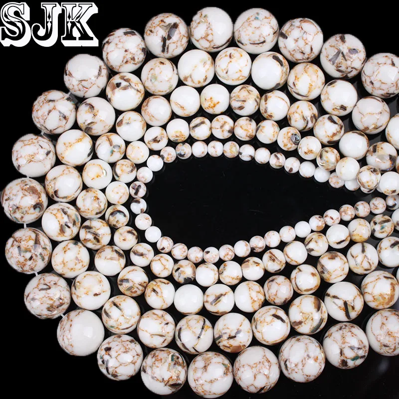 

Natural Shell Beads White Black Flecks Shell Howlite Round Loose Beads 4 6 8 10 12mm Fit Diy Necklace Bracelet Jewelry Making