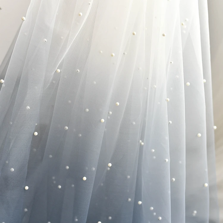 1 ярд Серый Синий ногтей жемчуг марля вышивка кружево сетка ткань свадебное платье/вечернее/шоу платье материал с кружевной отделкой