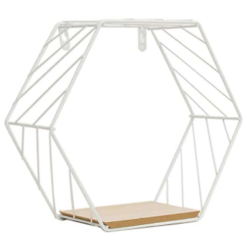

Wood Iron Art Hexagonal Grid Wall Shelf Combination Wall Hanging Geometric Figure Wall Decoration