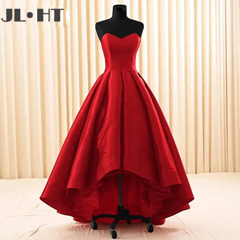 

Simple Red Evening Dresses Long A-Line Sweetheart Sleeveless Prom Dress High Low Satin Evening Dress Custom Made For Woman