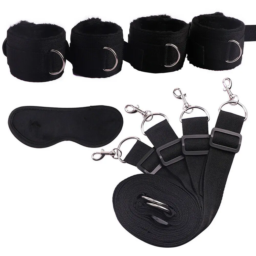  Sex-Under-Bed-System-Bondage-Hand-Ankle-Cuffs-Restraints-Adult SM Eyes Cover Set