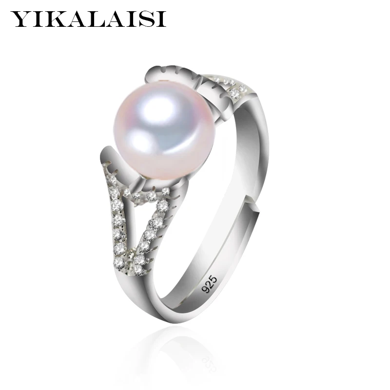 

YIKALAISI 925 sterling silver jewelry For office Women 100% natural freshwater Pearl jewelry 8-9mm pearl rings 2017 New Fashion