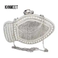 В форме животных, рыб серебряные жемчужные роскошная сумка клатч с украшением в виде кристаллов вечерние вечерняя сумка на цепочке женские Ежедневные Клатчи из бисера Для женщин сумки YX3060