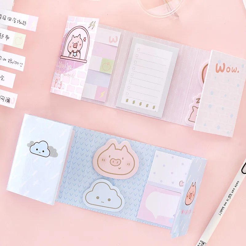 Милый Hello Piggy Wow 6 складной блокнот для заметок N Times Sticky Notes memo notebook Agenda To Do List Bookmark Канцелярские Товары для офиса