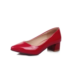 Brand New Mature Black Red Beige Women Glossy Nude Pumps Fashion Ladies Low Heels Nude Square Shoes ABD128 Plus Big Size 10 43