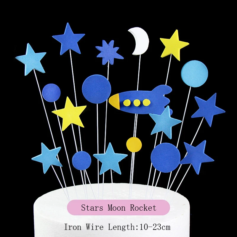 1set/lot Stars Cloud Rocket Theme Cake Top Flag Decoration For Children Birthday Party Happy Birthday Heart Star Cake Topper
