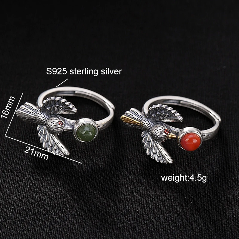 V. YA Ретро S925 Серебряное кольцо открытый размер Vivied Bird дизайн натуральный камень женские ювелирные изделия из чистого серебра кольца хороший подарок для друга