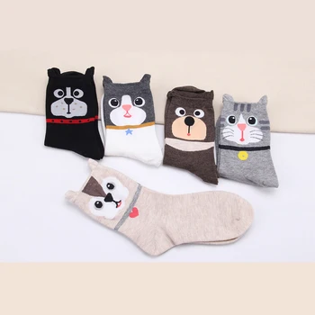 

PEONFLY Pure Cotton Cartoon Ears Small Kitty Woman funny cute Socks & hosiery women Banbai Absorption Deodorization 5PAIRS/LOT